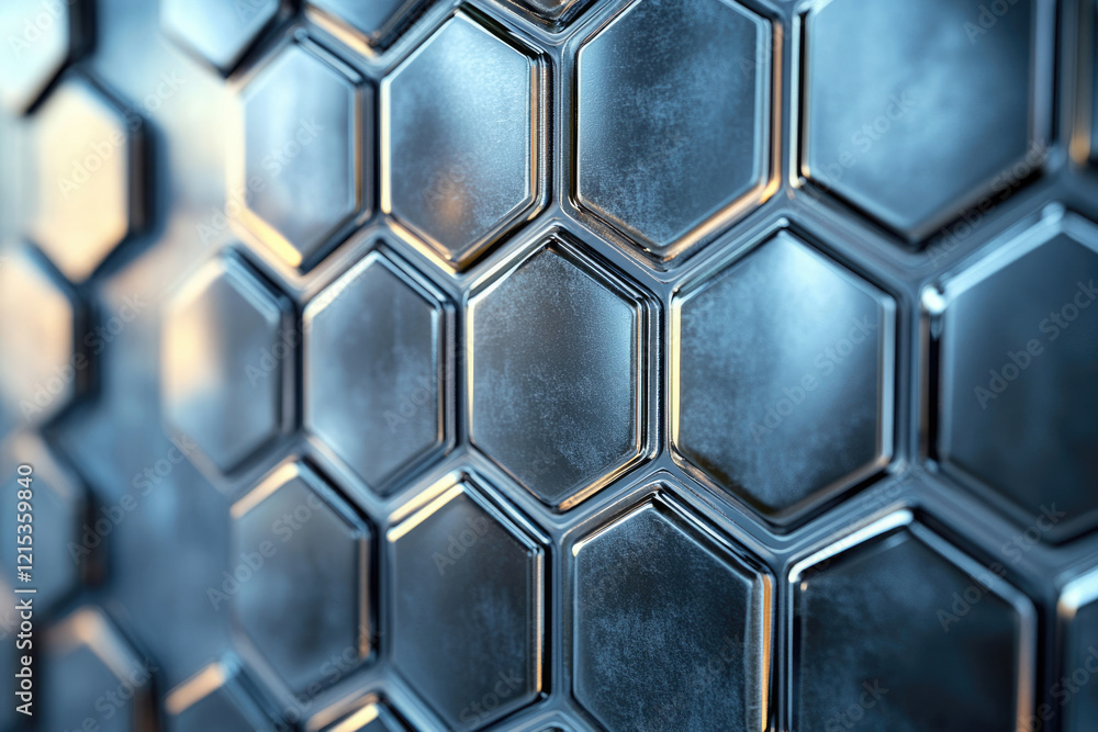 Poster Abstract image of a metallic hexagonal grid, showcasing a futuristic and technological design.