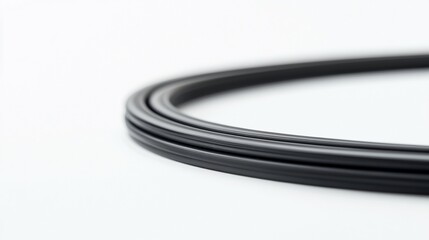Naklejka premium Black cable coils on white background, studio shot, tech product detail