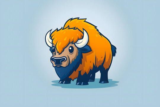 Flat colorful logo of a cute bison in cartoon style