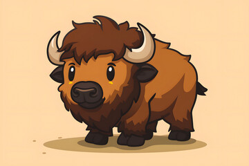 Flat colorful logo of a cute buffalo in cartoon style