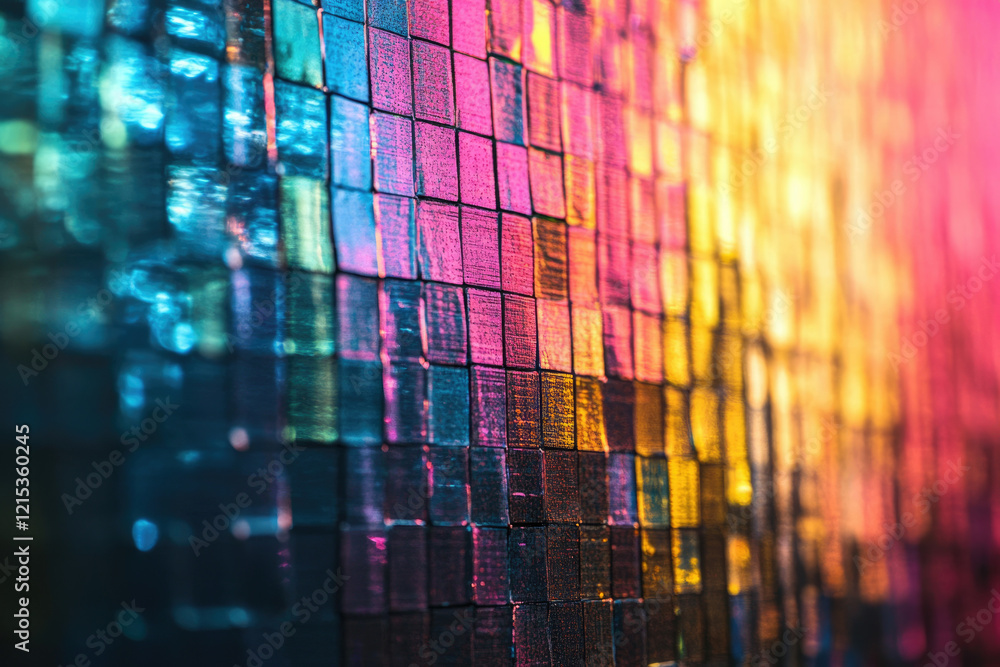Aufkleber abstract iridescent mosaic background with vibrant colors transitioning from teal to pink and gold.