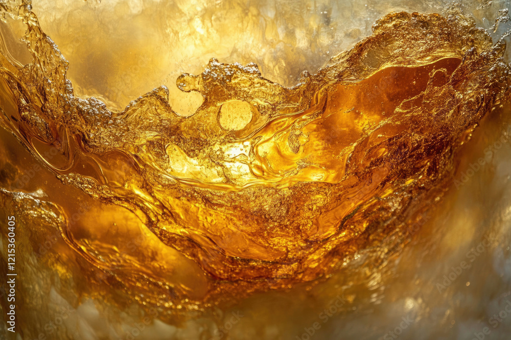 Poster Golden liquid swirls and bubbles, creating a mesmerizing abstract art piece.