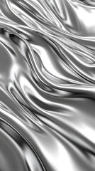 Fototapeta premium Gleaming silver silk fabric with smooth rippling waves