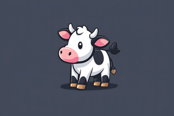 Fototapeta premium Flat colorful logo of a cute cow in cartoon style