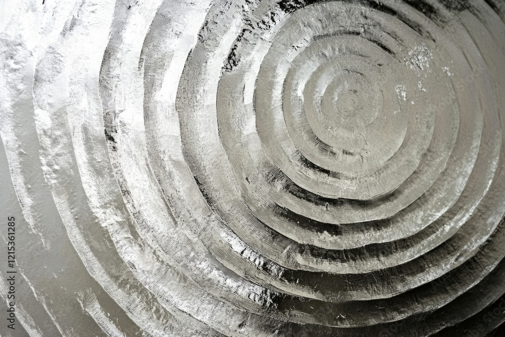 Aufkleber Abstract concentric circles in grayscale, created with textured paint strokes, resembling a metallic surface.