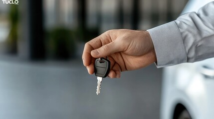 Hand holding car keys in a modern setting showcasing the excitement of car ownership and new beginnings