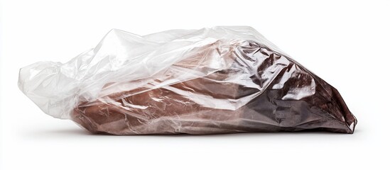 Naklejka premium Brown powder in plastic bag, studio shot, white background, packaging
