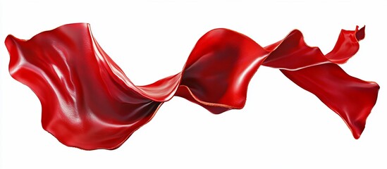 Fototapeta premium Red fabric flowing, isolated, white background, design element