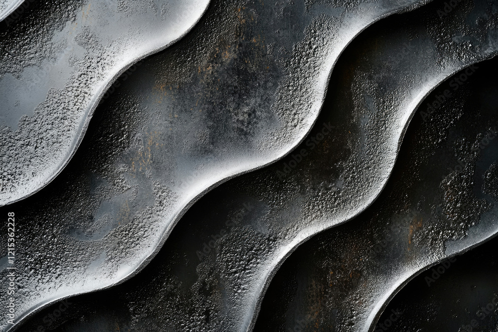 Poster abstract dark metallic texture with wavy, undulating pattern, showing a textured surface.