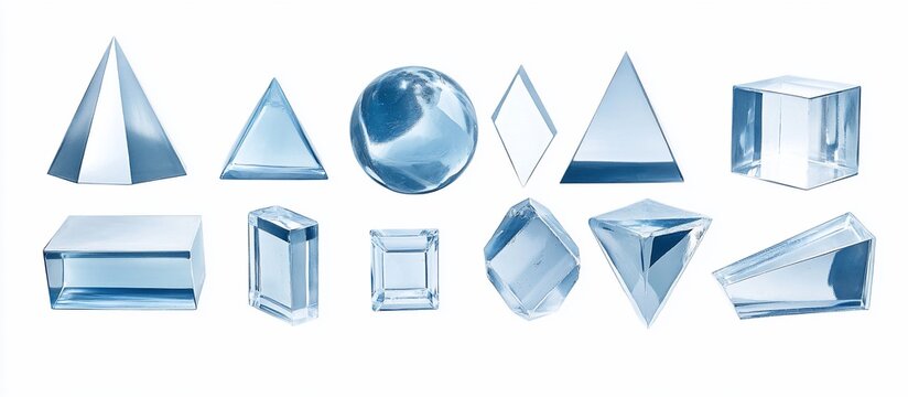 Glass geometric shapes on white; design, education