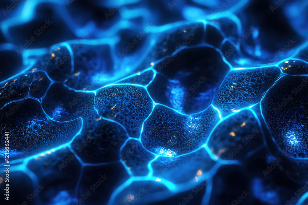 Aufkleber abstract blue glowing energy texture with a network of interconnected cells, resembling a futuristic