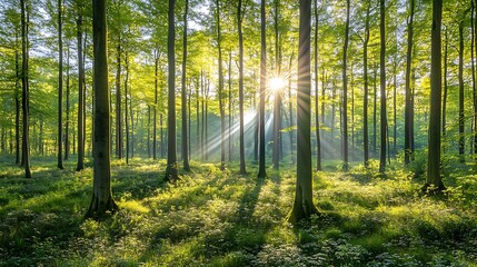 "A Serene Escape into the Heart of a Lush Green Forest, Vibrant with Life, Towering Trees, and Nature's Tranquil Beauty"