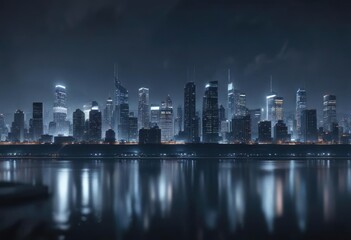 Fototapeta premium Darkened blue gradient with blurred cityscape and nighttime atmosphere, urban landscape, nighttime atmosphere