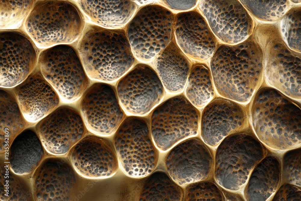 Aufkleber Abstract textured bronze surface with irregular, honeycomb-like pattern.