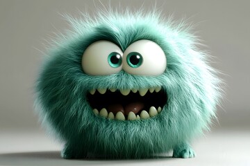Fototapeta premium Sage Fuzzy Friend: Adorable 3D Monster Cartoon Character