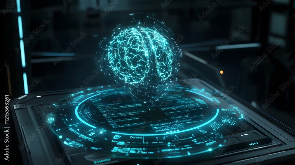 Aufkleber digital brain hologram displays neural network data
