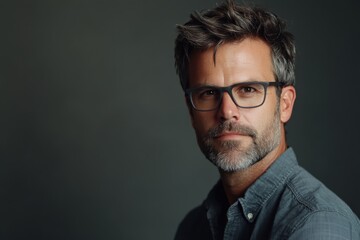 Obraz premium Confident Middle-Aged Man with Glasses in a Stylish Portrait