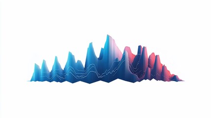 Abstract data visualization landscape;  rising peaks, white background, infographic element