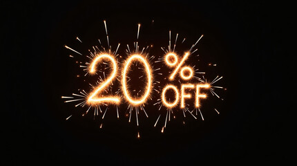 Sale 20 % off - made with sparklers on black background
