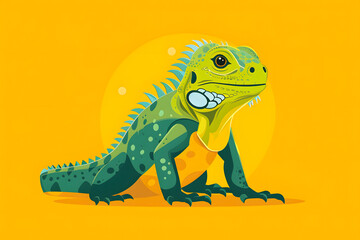 Fototapeta premium Flat colorful logo of a cute iguana in cartoon style