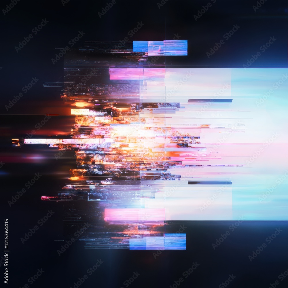 Poster dynamic abstract digital distortion art cyberpunk aesthetic gigapixel image vibrant gradients futuri