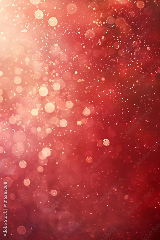 Poster Festive mood created by abstract red background with sparkling glitter and defocused bokeh lights, ideal for christmas or valentine's day designs