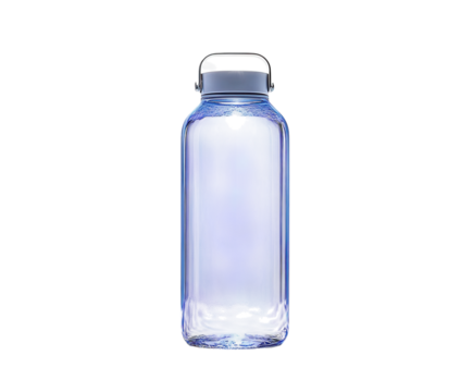 A sleek reusable water bottle with a silicone sleeve. PNG transparent.