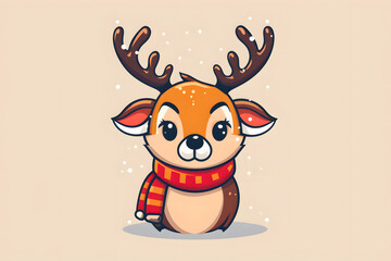 Flat colorful logo of a cute reindeer in cartoon style