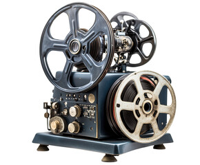 Naklejka premium A vintage movie projector with reels and a retro design. PNG transparent.