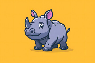 Flat colorful logo of a cute rhinoceros in cartoon style