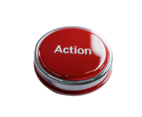 A red "Action" button used on movie sets. PNG transparent.