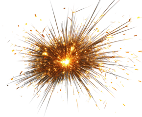 A burst of sparks with glowing trails and fiery tones. PNG transparent.