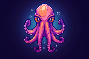 Flat colorful logo of a cute squid in cartoon style