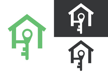 Minimal Key and House Icon in Black and White
