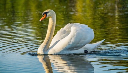 Naklejka premium Elegant Swan Gliding Across Calm Water with Perfect Reflections