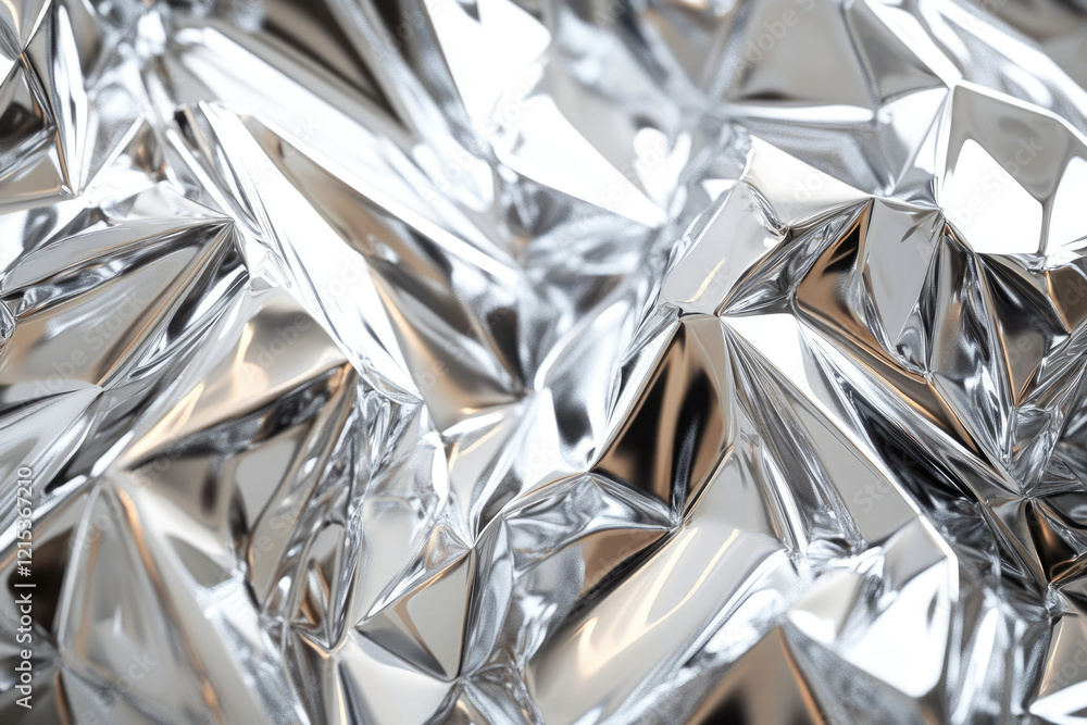 Poster abstract image of crumpled silver foil, reflecting light and creating a textured, metallic surface.