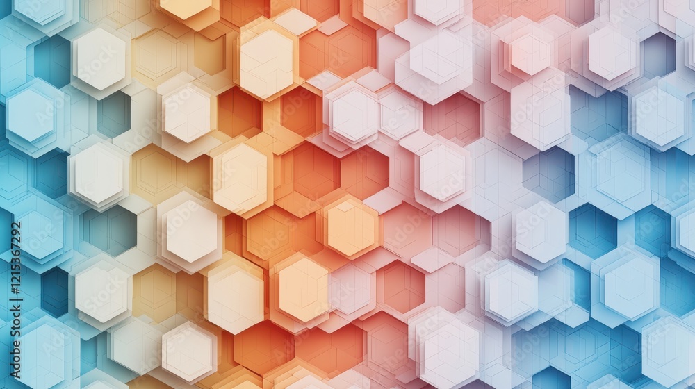 Poster dynamic geometric pattern of hexagons in varied colors digital art abstract design vibrant environme