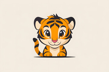 Flat colorful logo of a cute tiger in cartoon style
