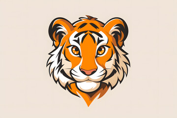 Flat colorful logo of a cute tiger in cartoon style
