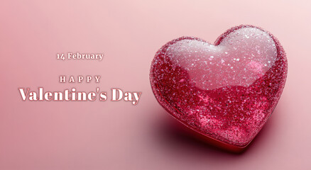 Fototapeta premium Sparkling Pink Heart Happy Valentine s Day Greeting February 14th Romantic Design