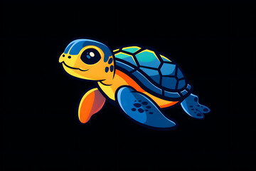 Flat colorful logo of a cute turtle or tortoise in cartoon style
