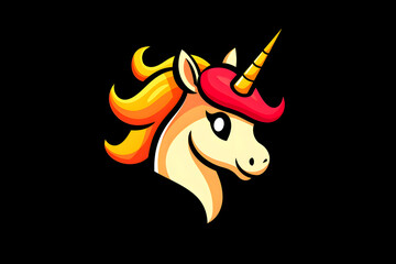 Flat colorful logo of a cute unicorn in cartoon style