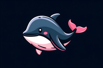 Flat colorful logo of a cute whale in cartoon style