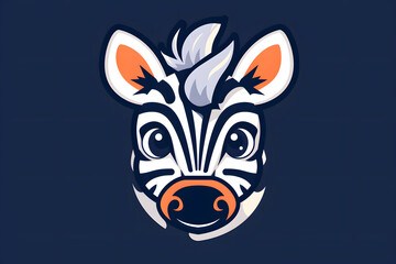 Flat colorful logo of a cute zebra in cartoon style