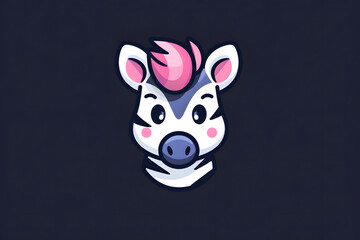 Flat colorful logo of a cute zebra in cartoon style