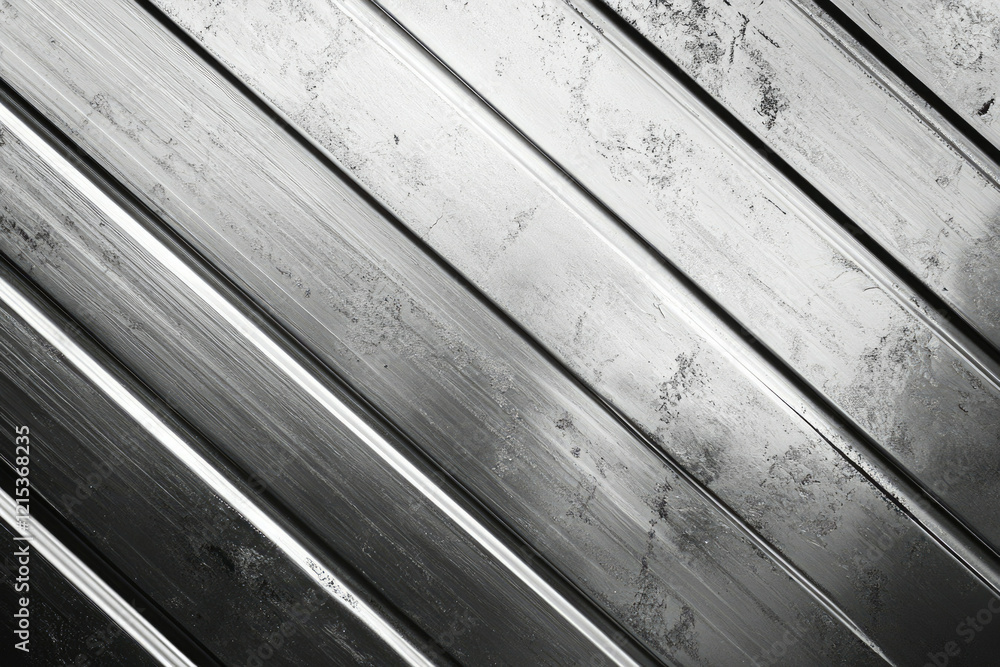 Poster Diagonal lines of weathered, metallic gray bars create a textured background.