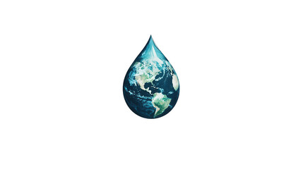 Earth Day vector and PNG file featuring a water droplet shaped like Earth, symbolizing water conservation and environmental protection, isolated on white