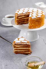 Traditional layered honey cake slices.