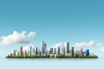 Naklejka premium City skyline with modern buildings under a clear blue sky and scattered clouds
