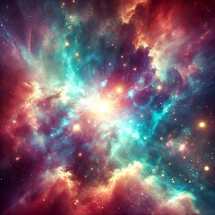 Cosmic nebula with deep space colors, soft glowing light, dreamy abstract background